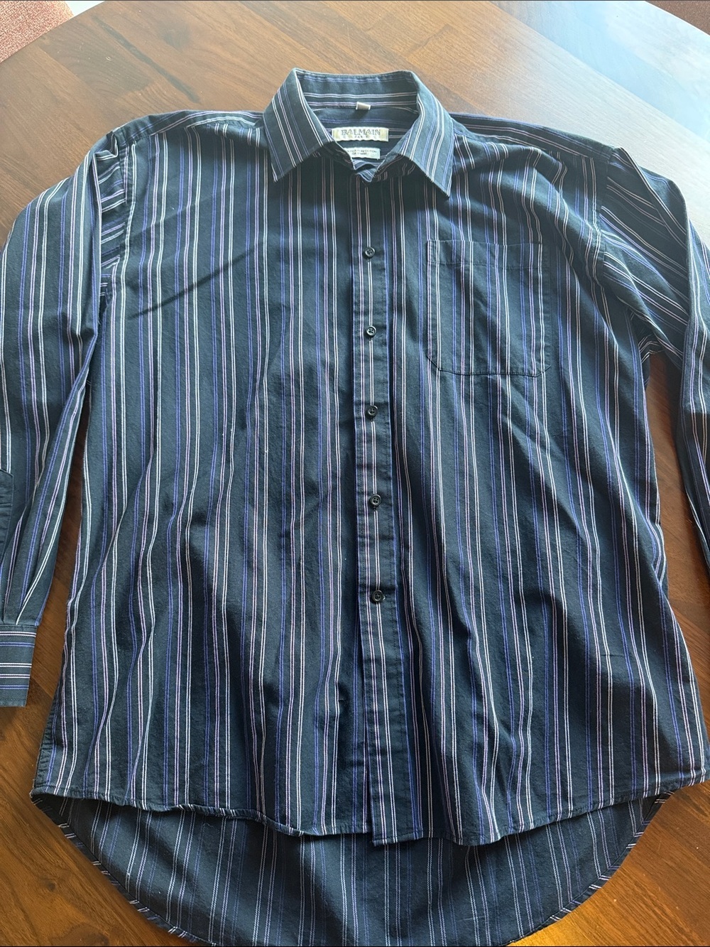 Balmain paris Men's Navy Striped Button-Down Shirt large 16.5 34/35 vintage rare
